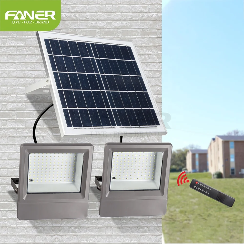 Faner hot sale two-burner solar powered outdoor len led flood lights 100w 200w 300w 400w spotlight floodlight manufacturer