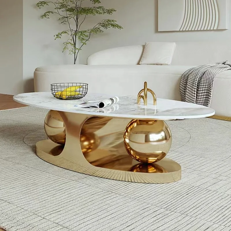 Modern Luxury Marble Coffee Table Creative Interior Decoration Coffee Table Set Center Table Sintered Rock Top Stainless Steel