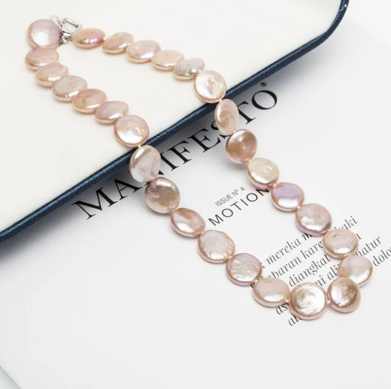 New 14mm Pink Baroque Button Pearl Necklace Special Shaped Pearl cuban link necklace