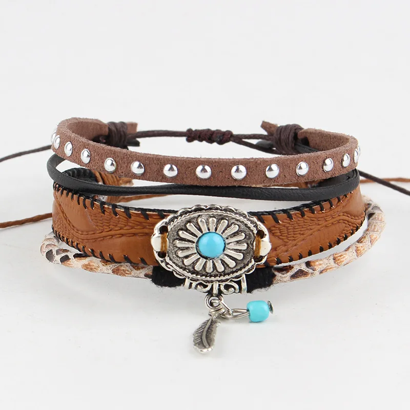 Ethnic Style Personalized Fringe Pure Hand-woven Bracelet Multi-layer PU Bracelet Couple Bracelet Wholesale