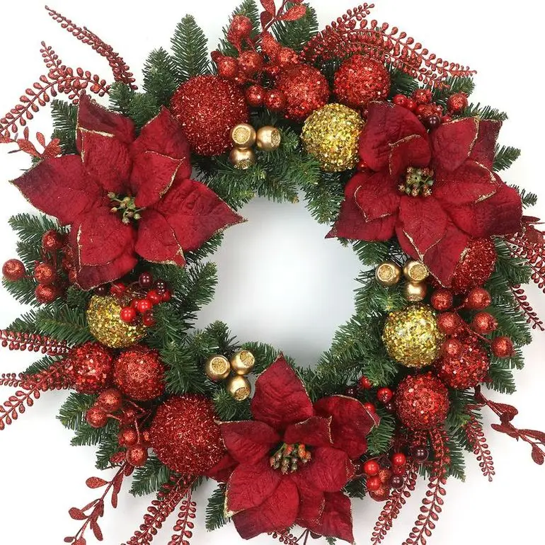 2025 New Arrival Unique Xmas Garlands Gold Balls Artificial Decorated Christmas Wreath Holiday Home Decor