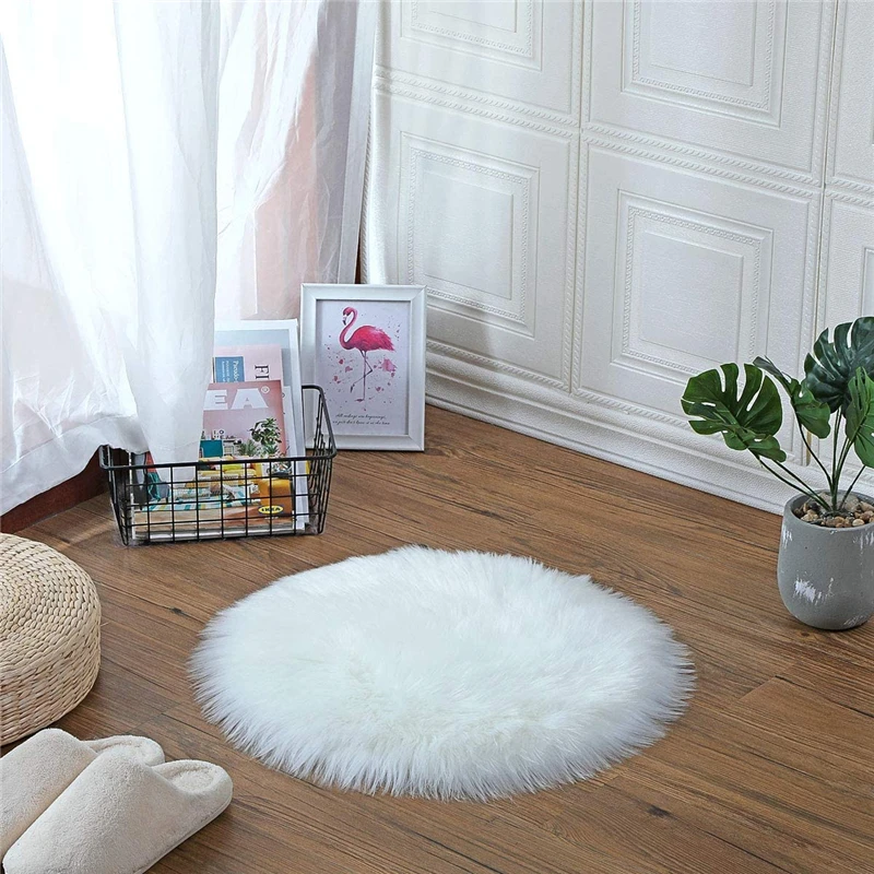 2021 round shape 80x80 cm plush faux fur area rug