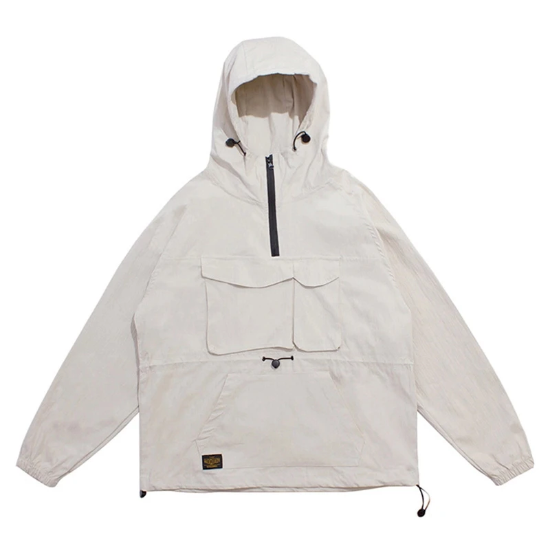 
High Quality Custom Logo Nylon Hoodie Wholesale Price New Trend Solid Color 1/4 Zip Hood Jacket 