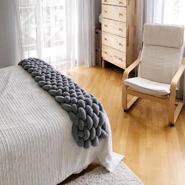 F-5672 fashion chunky knot bed runner handmade custom king bed scarf knitted soft big throw blankets wholesale