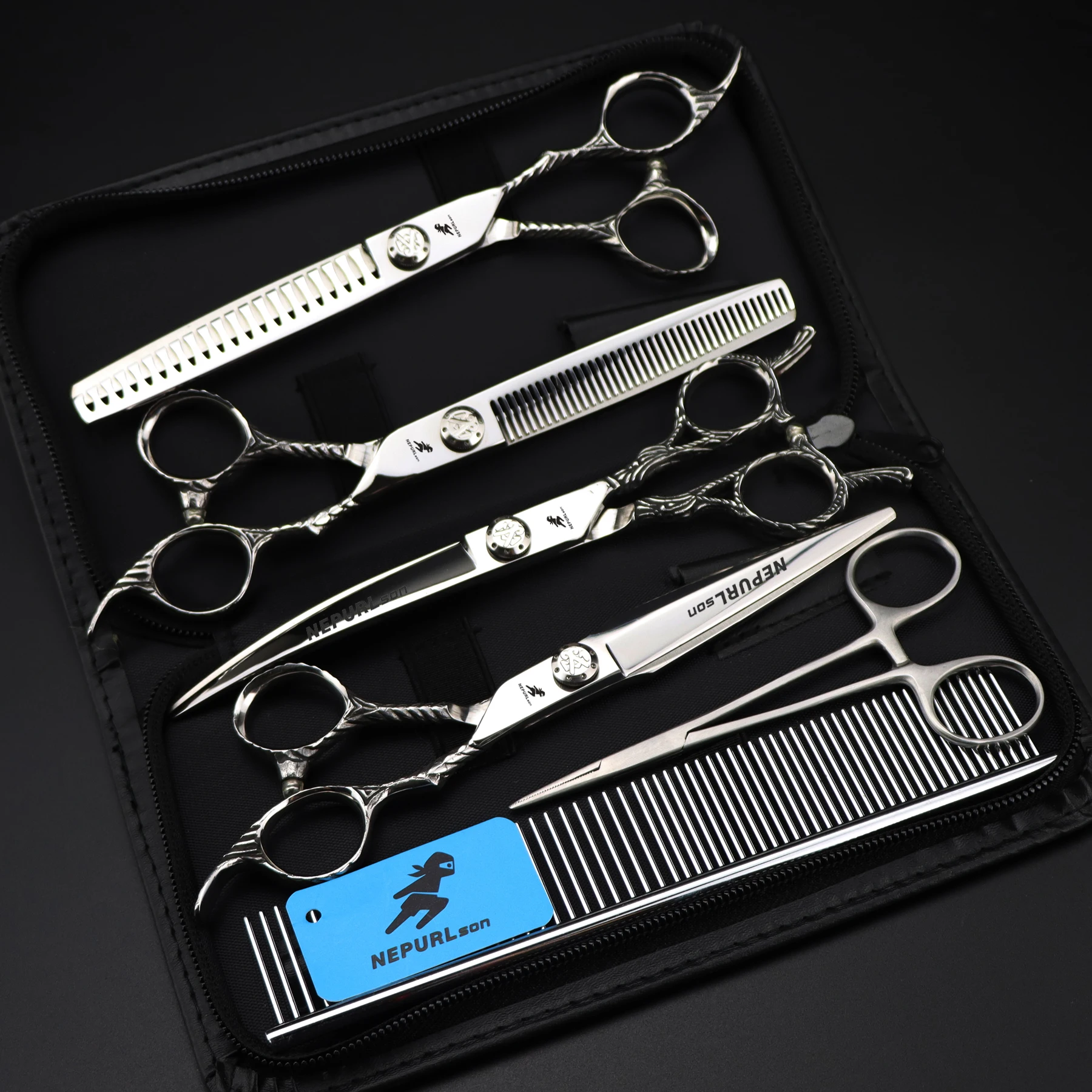 7 дюймов серебро nepurlson 4 ножницы для домашних животных комплекты формы стрижки плотные зубы набор профессиональных парикмахерских ножниц