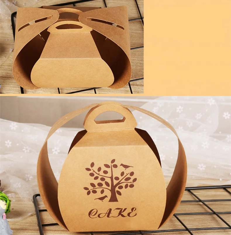 Customized Exquisite Foldable Handle Kraft Paper Cupcake Mousse Cake