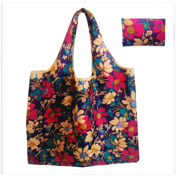 
2021 New Cute Cartoon Polyester Folding Small Square Bag Large Capacity Shopping Bag Eco-friendly Reusable Storage Bag 