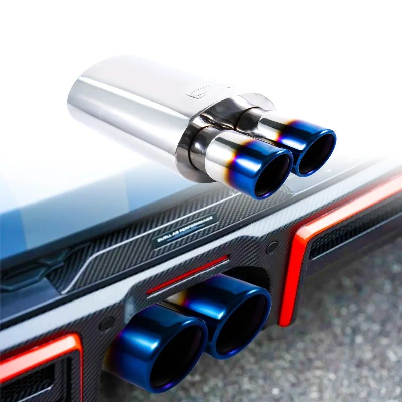 Car Auto High Quality Exhaust pipe Muffler Stainless Steel Straight pipe with dual burnt blue tips car accessories Inlet60mm