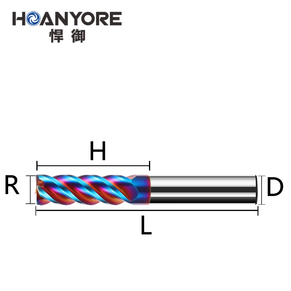 HOANYORE 1.0x3x4x50  Nano Blue 4 Flute Face Mill End Mill Convex Mill