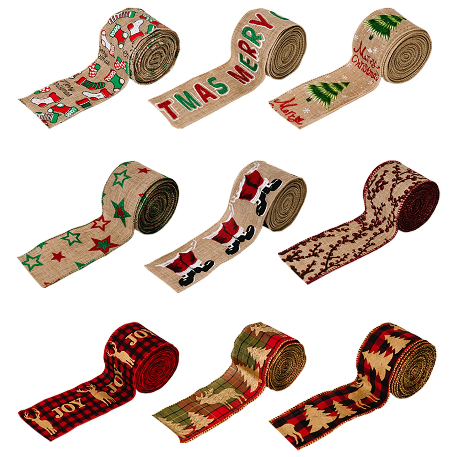 Christmas Ribbon Christmas Wired Edge Ribbons Burlap Craft Ribbon for Christmas Tree Decoration
