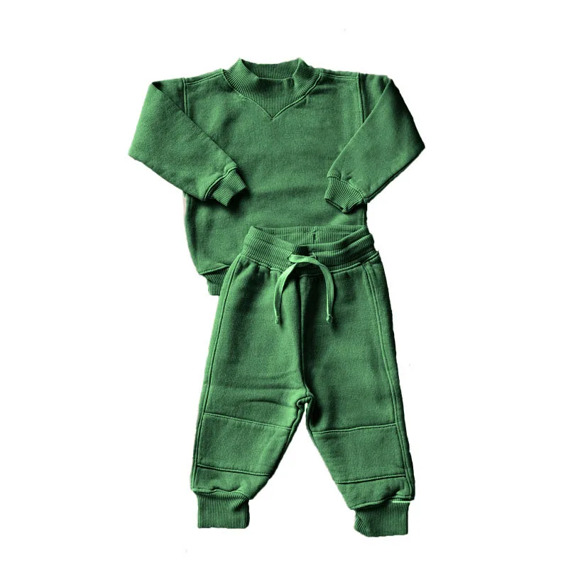 Custom Kids Winter Warm Tracksuit Set Boys Fleece Cotton Relaxed Fit Swat Suit Ribbed Neck Pullover Sweaters Toddlers 2 PCS Set