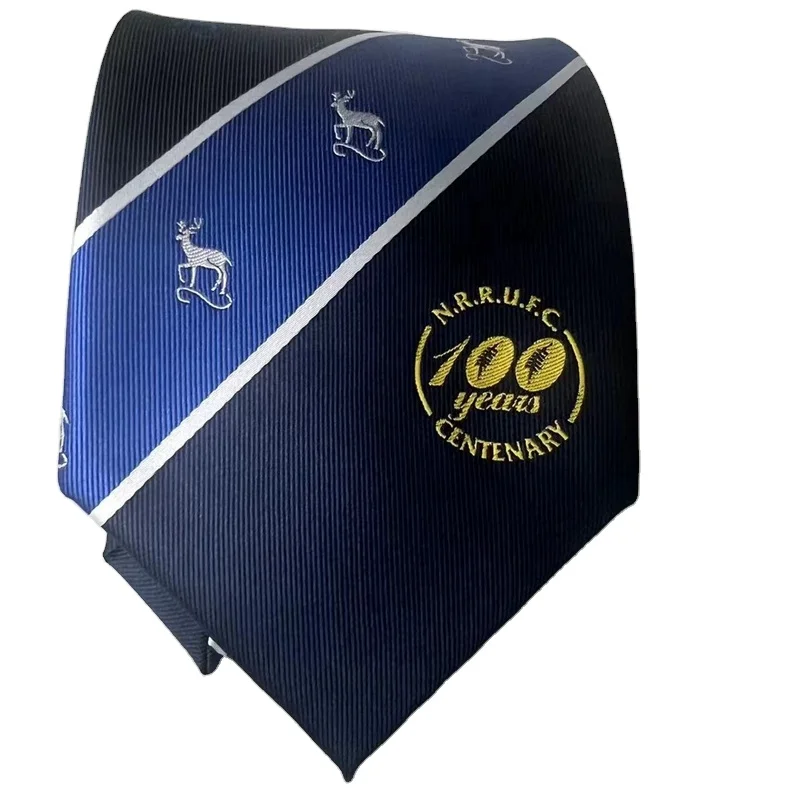 Custom Woven Club Neckties Polyester Commemorative Gift Man Jacquard Navy White Gold Tie