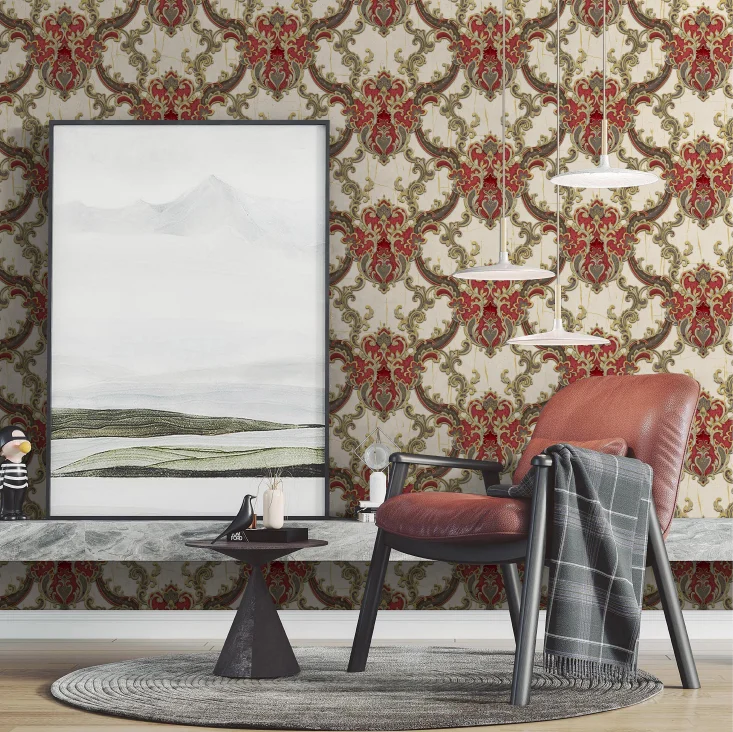 Classic Design European Style Hot Sale PVC Home Wallpaper, 3D royal texture wallpaper