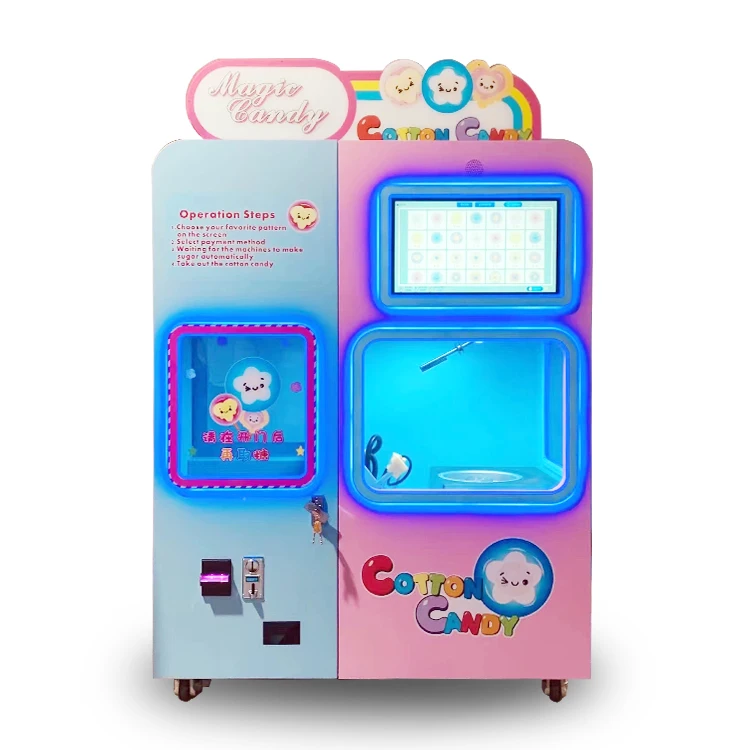 Fully Automatic Outdoor Coin Operated Cotton Candy Vending Machine Candyfloss Machine 3d Printer Machine for Cotton Candy