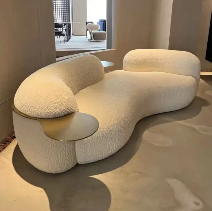 Living Room Furniture Sofa Round Couch Lounge Curved Sofa White Modern Sofas With Golden Trays