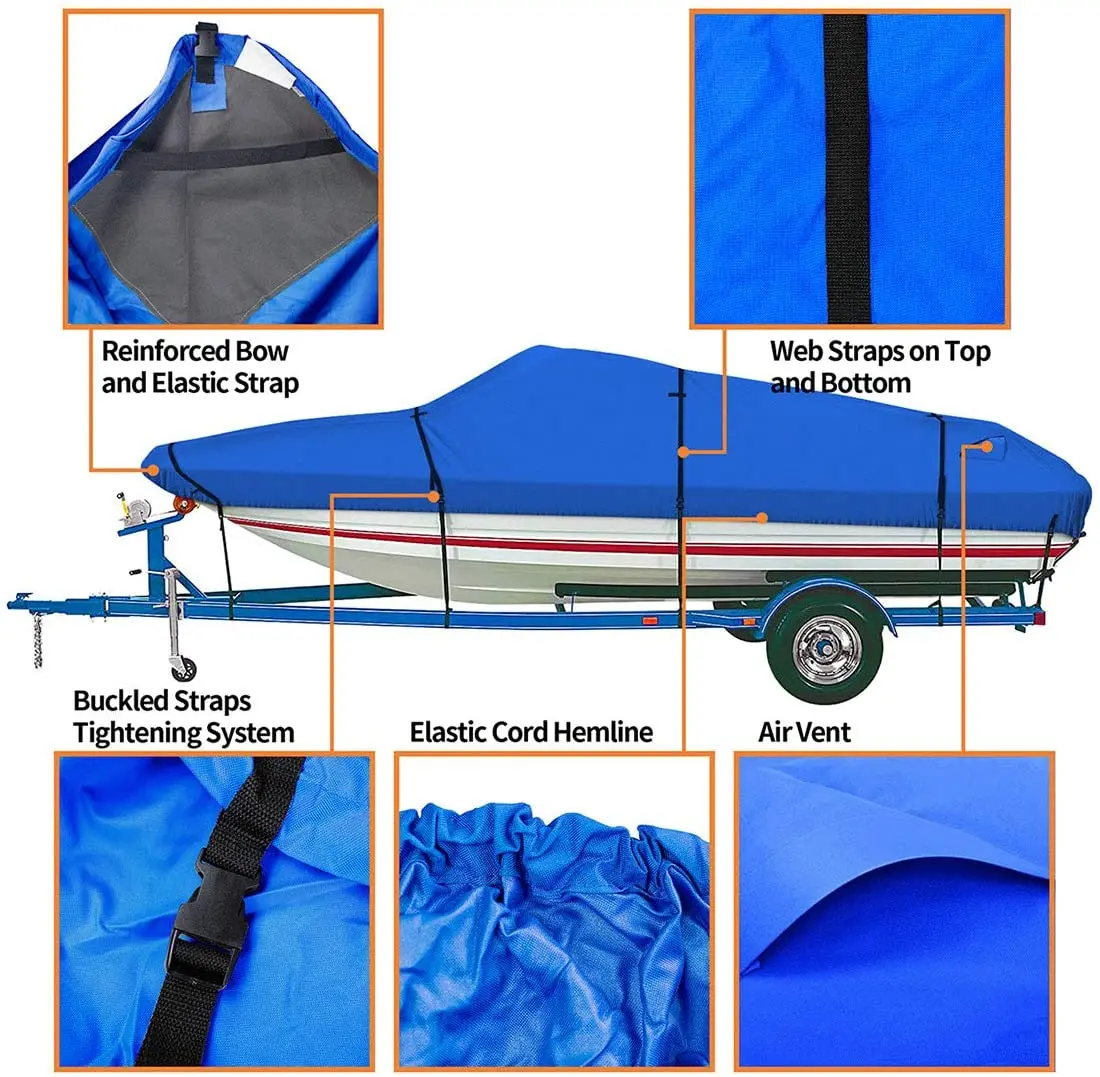 
OEM/ODM universal type aluminum alloy sport yacht rubber fishing UV protection 600D Oxford fabric trailer boat cover 