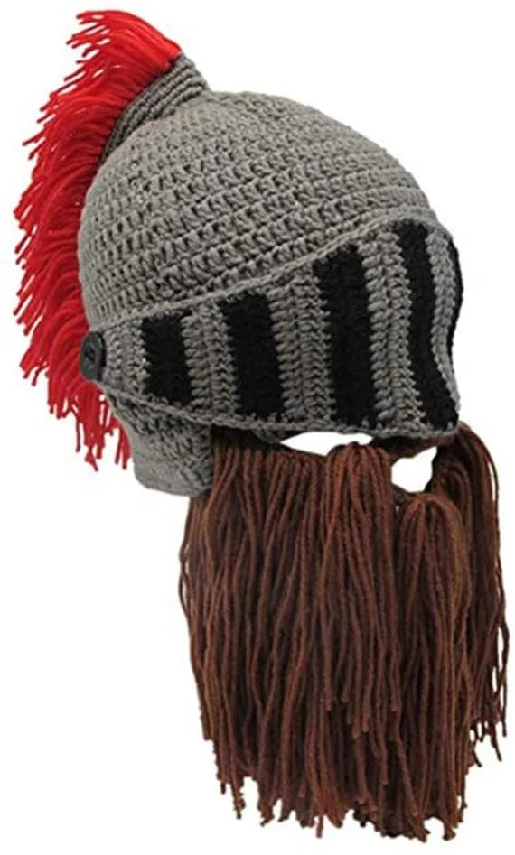 Beard Hat Beanie Knit Original Barbarian Warrior Halloween with Viking Horns Bearded Caps Windproof for Men & Women Tentacle Cro