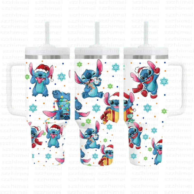 Christmas Gift Mugs 40oz Double Wall Vacuum Insulated Stainless Steel cartoon stitch tumblers car cup with straw and handle