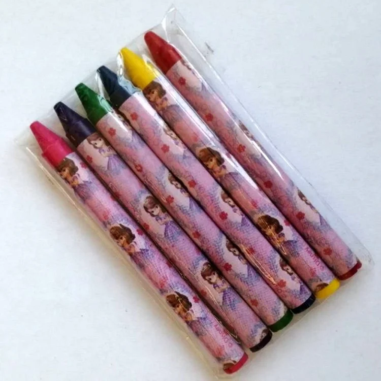 factory mini crayon set 6 color cheap crayon plastic bag packing