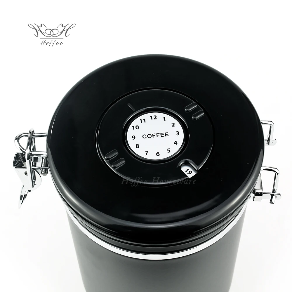 Custom Logo Silver Black Large Coffee Canister S M L Airtight With Scoop Date Tracking CO2 Valve Coffee Bean Storage Container