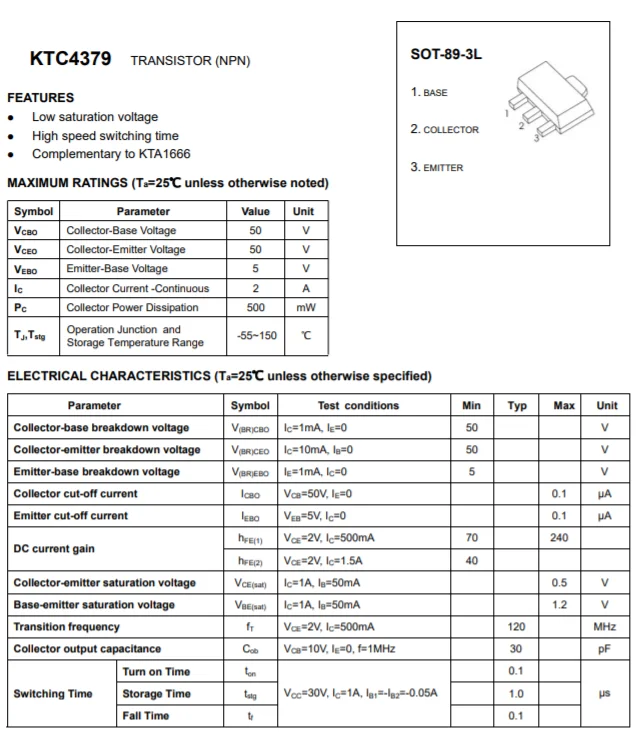smd transistor marking 50V 2A KTC4379 transistor