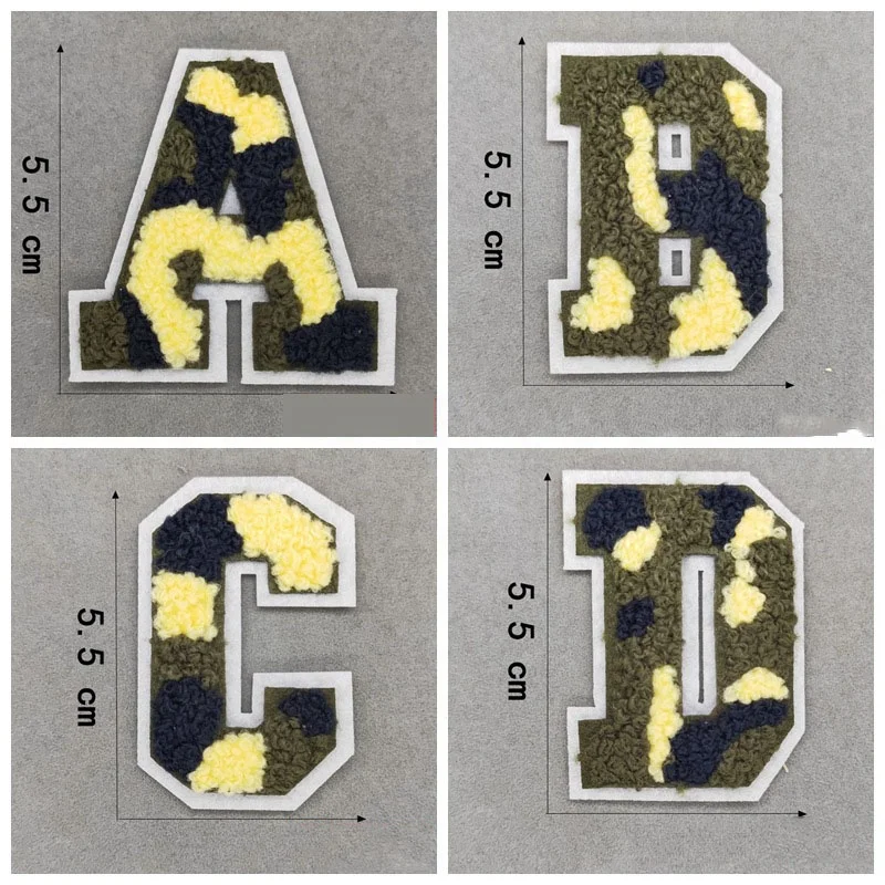 Camouflage Towel Alphabet Wholesale SEW ON Iron On Letters Pink Chenille Embroidered Patches for Garment