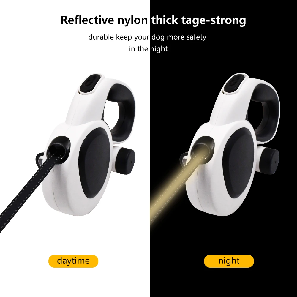 Support customized logo luxury pet walking automatic leash retractable dog Poop Dispenser leash With LED lights