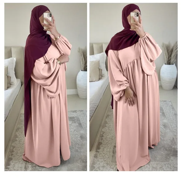 Wholesale Modest Dress Ramadan Eid Mubarak Kaftan Dubai Abaya Balloon Sleeve Abaya Long Sleeve Maxi Dress