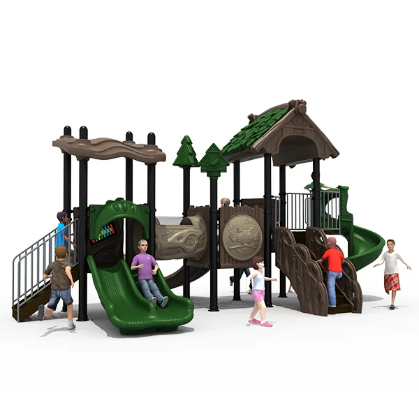 Plastic slide with physical exercise fitness equipment to help children grow
