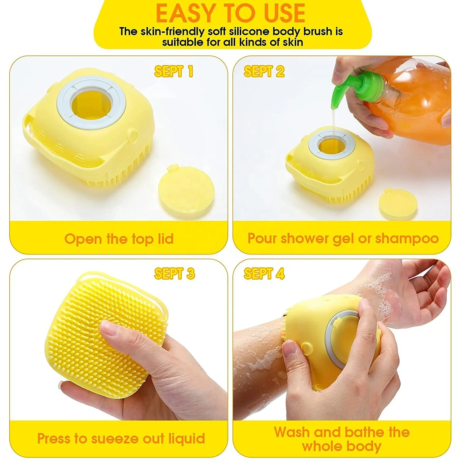 High Quality Skin Care Tool Exfoliating Body Scrubber with Soap Dispenser Silicone Soft Bath Shower Massage  Brush