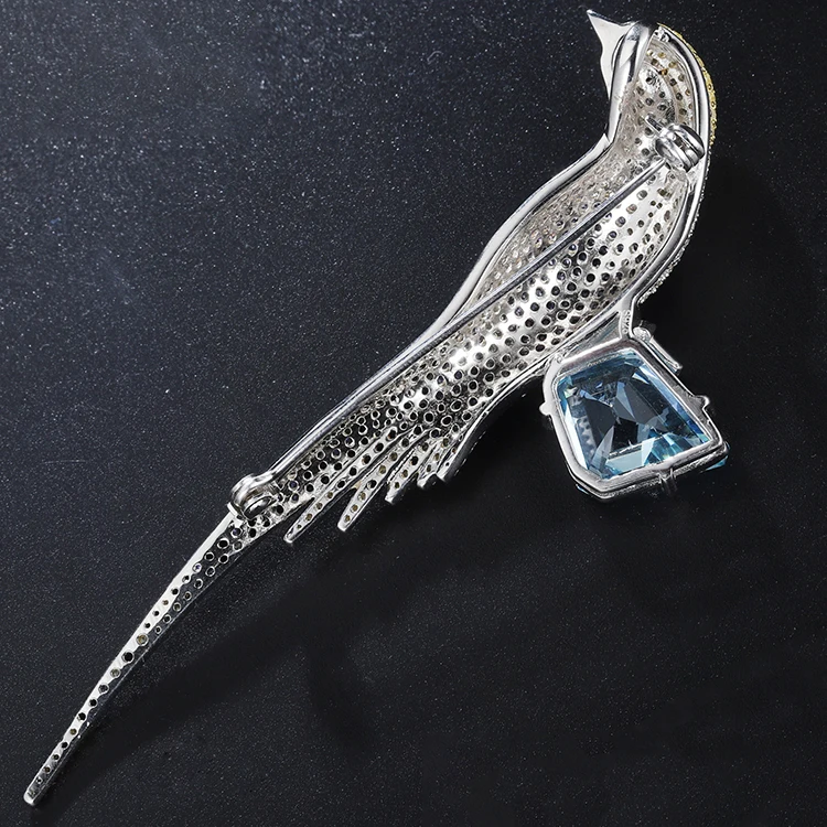 Classic Silver Tone Simulated Color Diamond Brooch Gold Plating Sterling Silver 925 Brooch