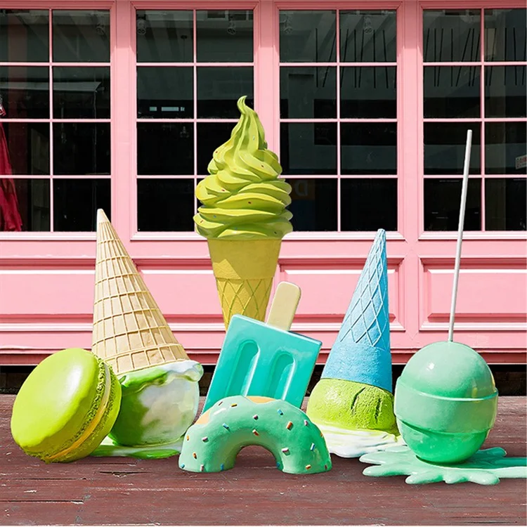 Outdoor Decor Giant Ice Cream Sculpture Props Fiberglass Dessert Statue for Summer Decoration