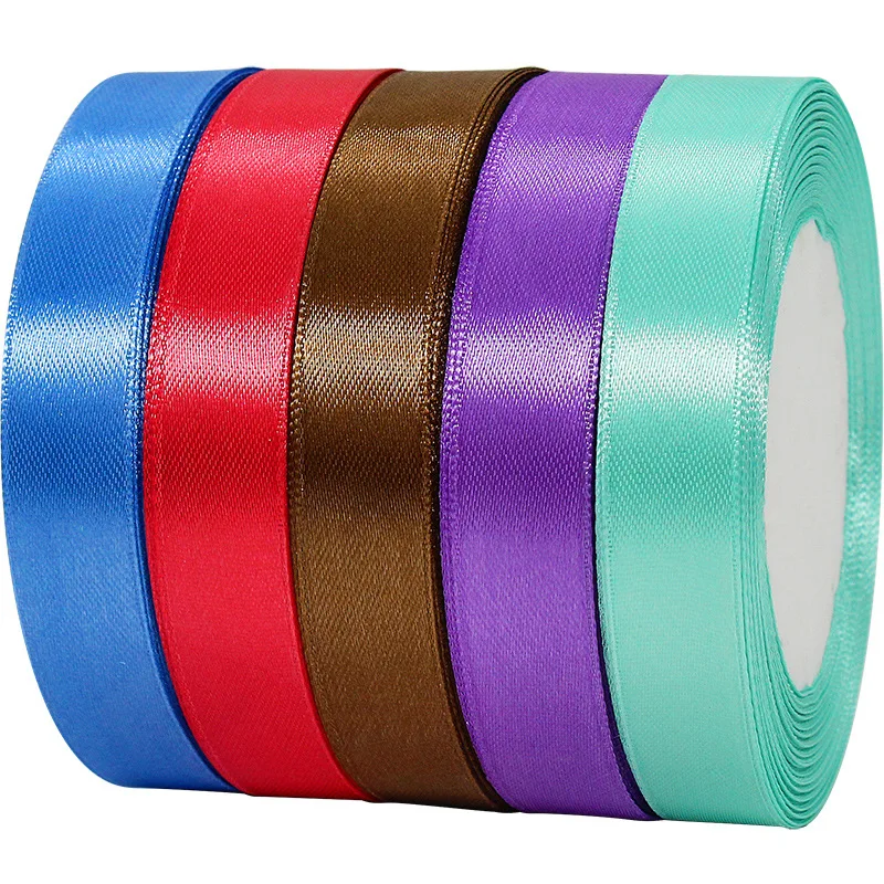 Directly Factory Manufacture Woven Edge Polyester Tape Double Sided Woven Edge Satin Gift Ribbon For Boxes Packing