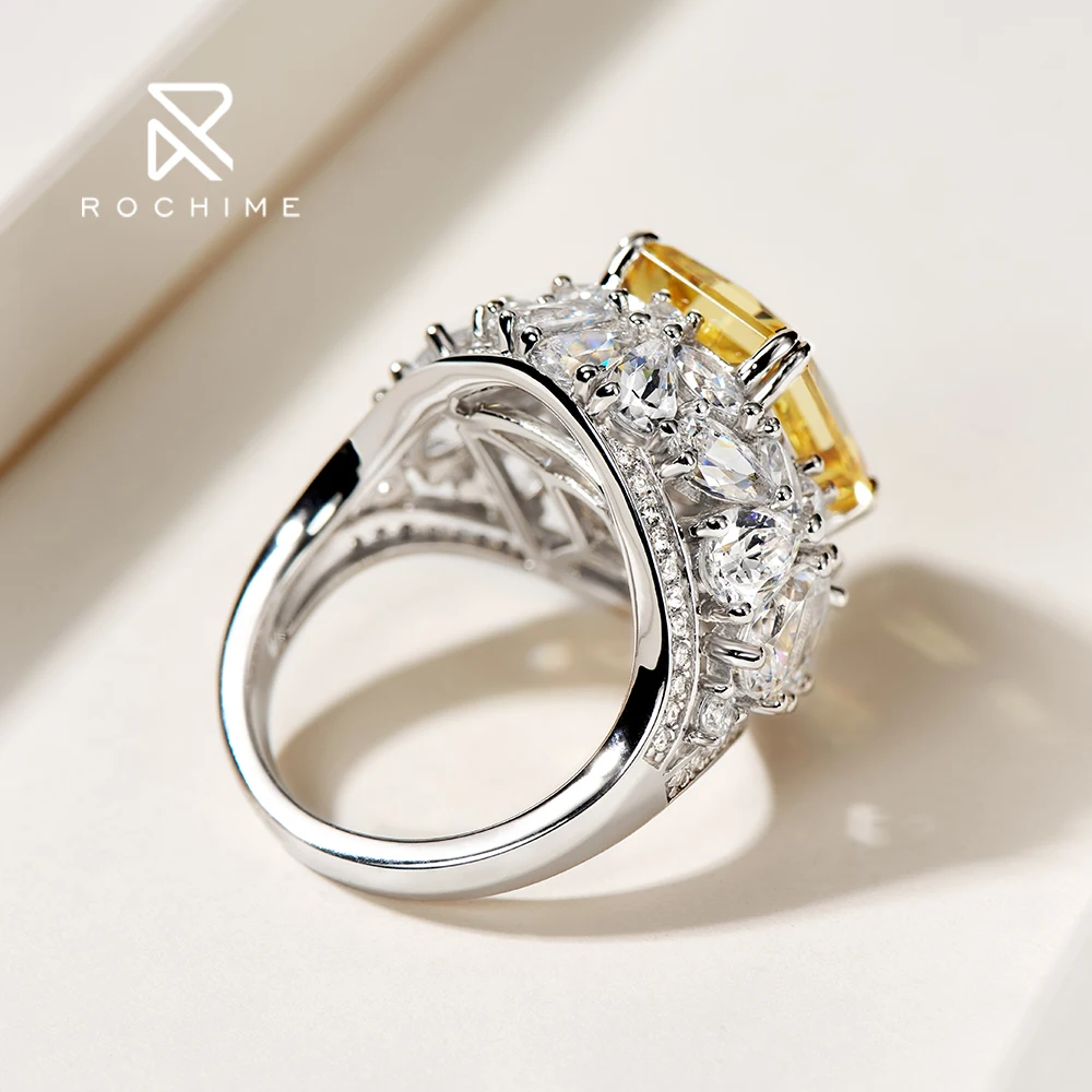 Rochime luxury  yellow gemstone cz diamond rings 925 sterling silver gold plated 5a zircon high quality fine jewelry trendy ring