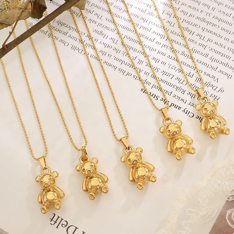 18K Gold Plated Cute Bear Necklace Stainless Steel Fashion Jewelry Necklaces