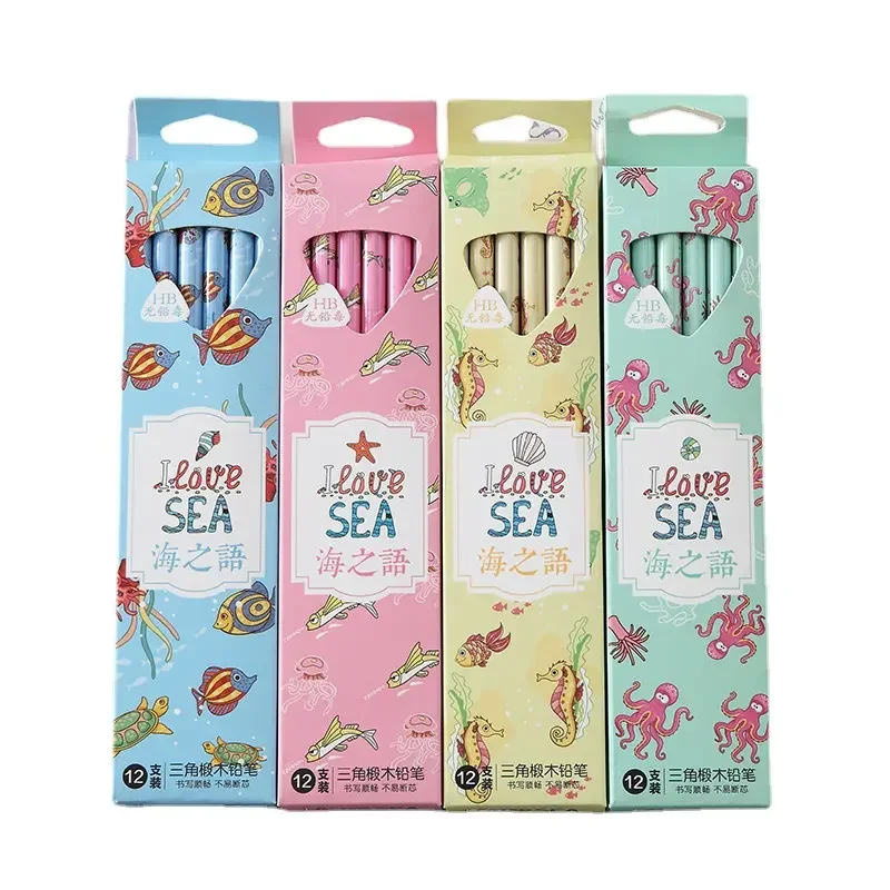 Wholesale back to school pen set custom wood gift pencil 7 inch HB 2B 2H lead hexagonal round triangle pencil with eraser