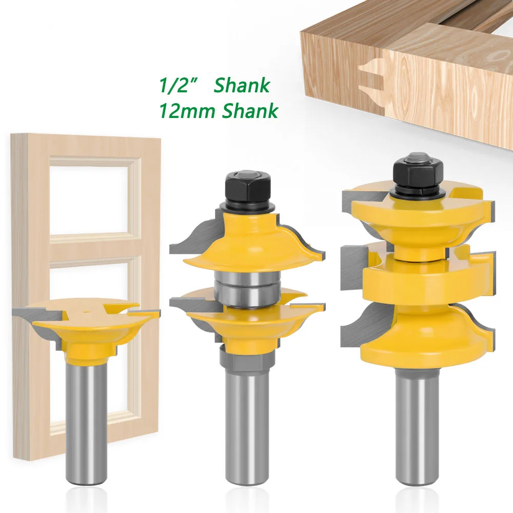 Carving machine use woodworking skeleton cutter carving 1/2 inch shank 3-piece mortise and tenon woodworking cutter set