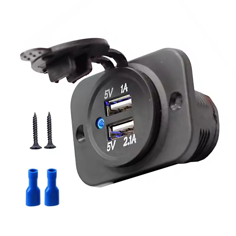 Electric Motorcycle Car 12V 24V Dual USB 5V 3.1A LED Waterproof Power Socket Charger for Marine RV Mobile Car Boat