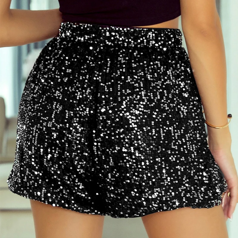 Dear-Lover Wholesale Fast Shipping Straight Leg High Waist Casual Sequin Shorts Women