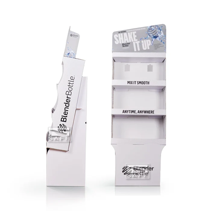 energy beverage corrugated floor display stand double sides 3 tiers cardboard shelf rack for retail gondola