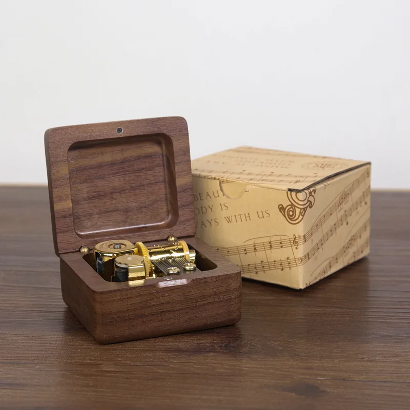 Music Box for  High Quality New Arrival Antique Walnut Color Music Box Wooden Hand-cranked Personalizable Gift Music Box