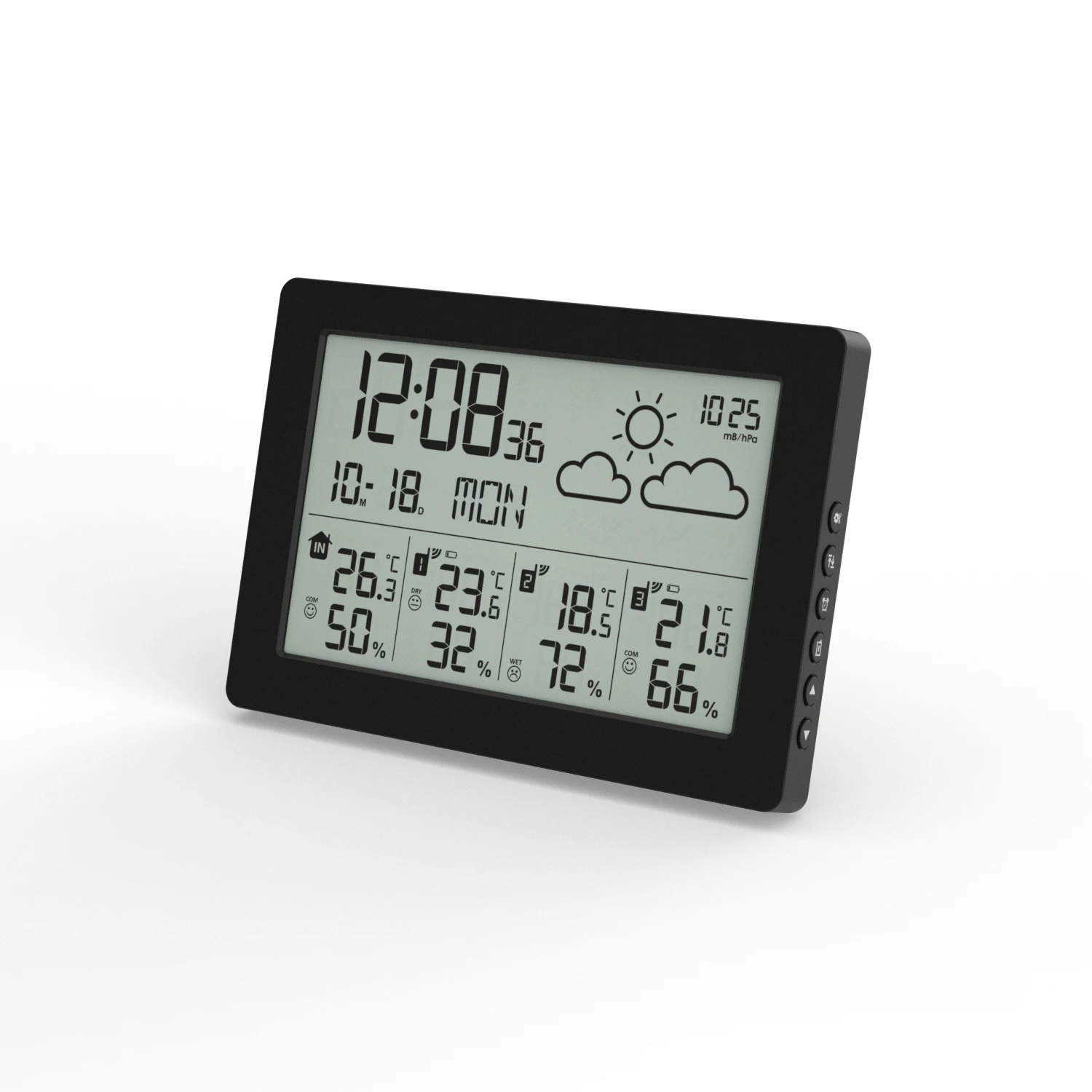 433.92 Mhz Wireless weather station clock with three sensors indoor and outdoor temperature and humidity for home office cellar