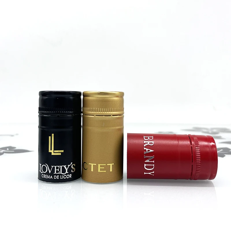 Wholesale 30*60mm Aluminum Wine Cap with Saranex PE Liner Wine Whisky Vodka Rum Bottle Screw Cap with Customized logo and Size