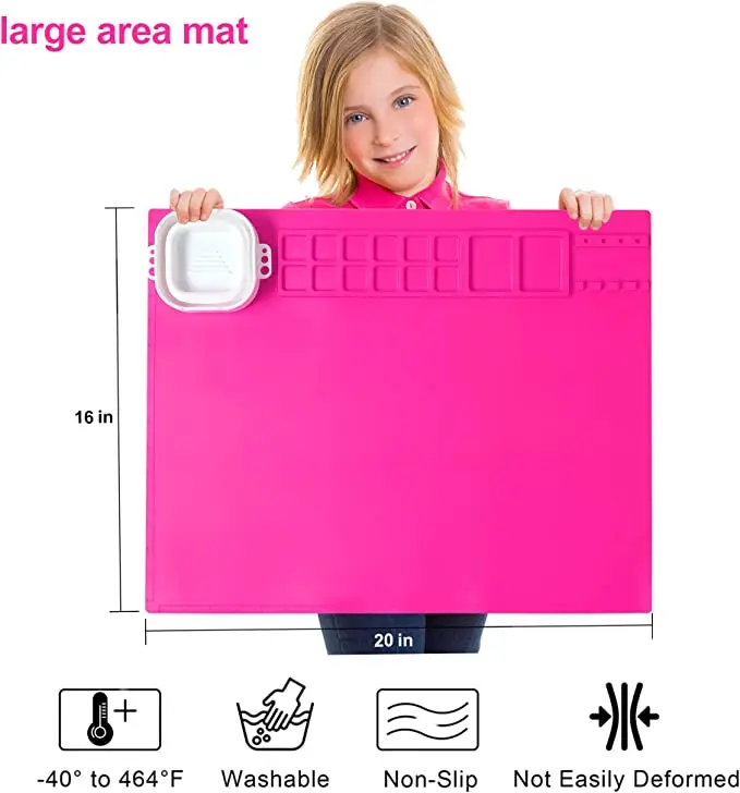 Custom Silicone Painting Craft Mat Soft Durable Drawing Mat BPA Free Silicone Rubber Art Mat with Cup for Kids