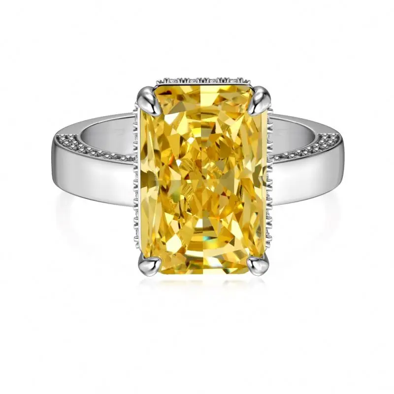 Dylam Luxury Fine Jewelry Diamond S925 Silver Square Yellow Cubic Zircon Ring Wholesale Price Wedding Engagement Rings For Women
