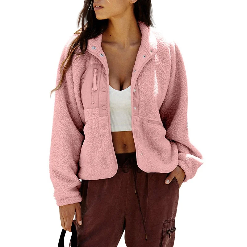 Wholesale Front Zipper Pocket Monogrammed Hiking Mountain Sherpa Jacket Vintage Girls 90s Deep Pile Fleece Jacket