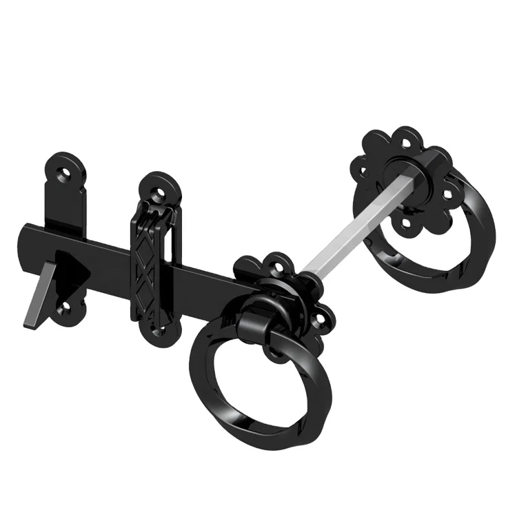 Black Twisted Wood Gate Fence Latch Hardware Metal Lockable Ring Gate With Screws