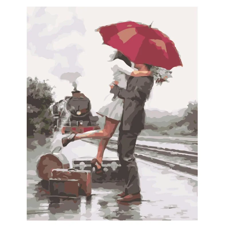 Wall Hanging Art Canvas Oil Paintings Frameless Paintings By Numbers Couples Kiss Walk In The Street