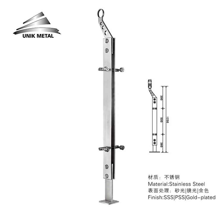 Modern style 304 316 balustrades post stainless steel handrail post stainless steel glass railing post