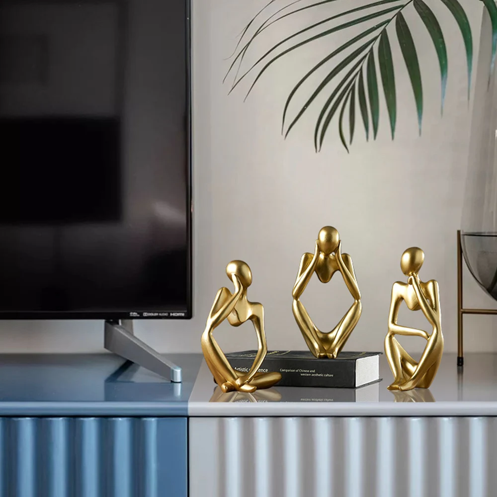 Nordic Mini Character Statue Thinker Bookends Book Stand Decor Abstract Resin Sculpture for Home Office Desktop
